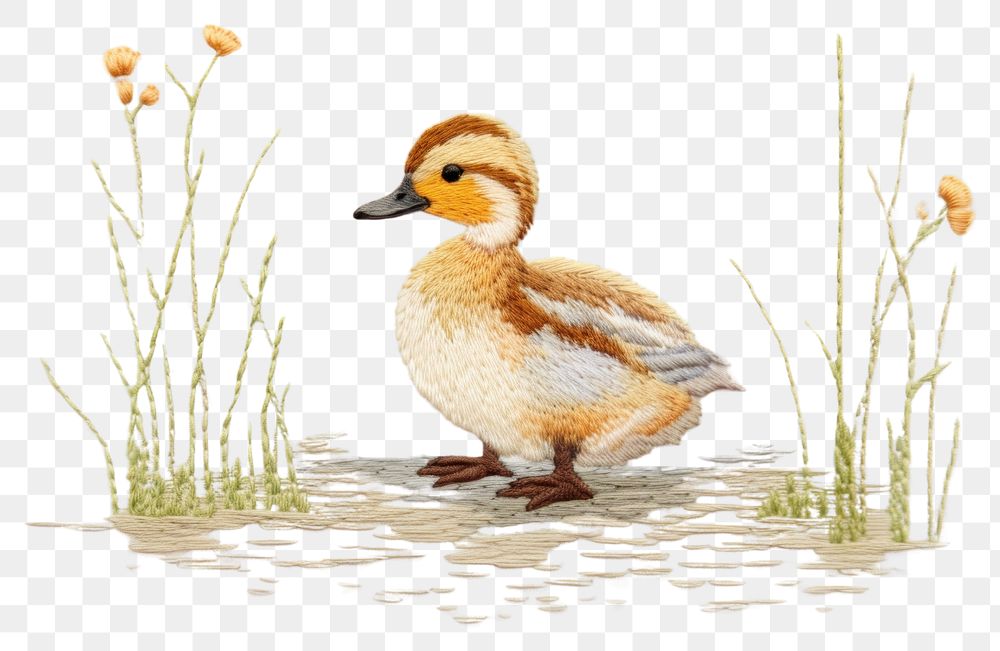 PNG  Duck embroidery animal plant bird. AI generated Image by rawpixel.