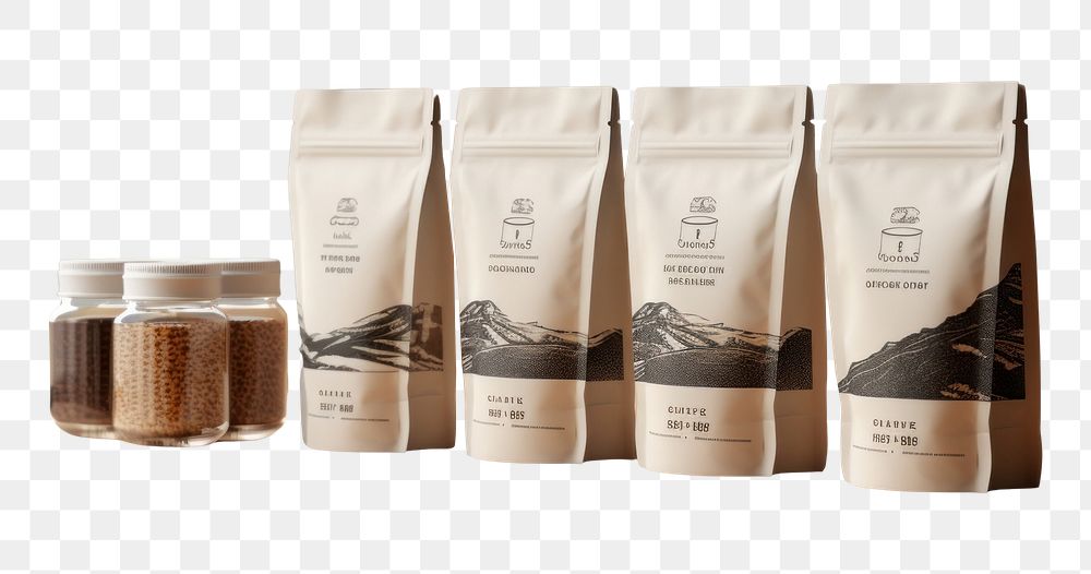 PNG  Espresso pouch coffee minimal mountain package container bottle food. AI generated Image by rawpixel.