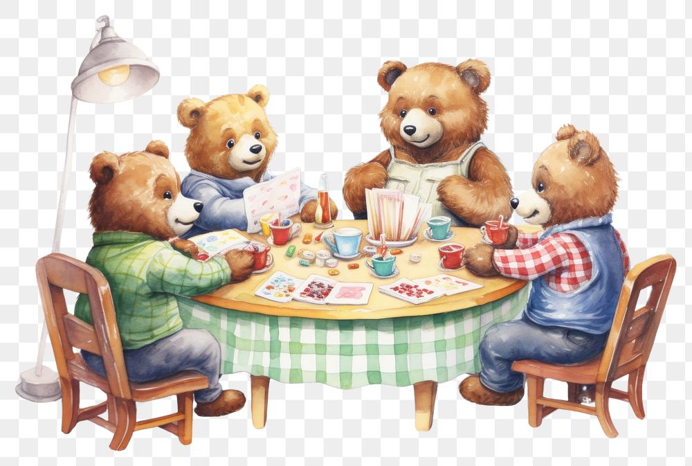 PNG Bear family table chair food. AI generated Image by rawpixel.