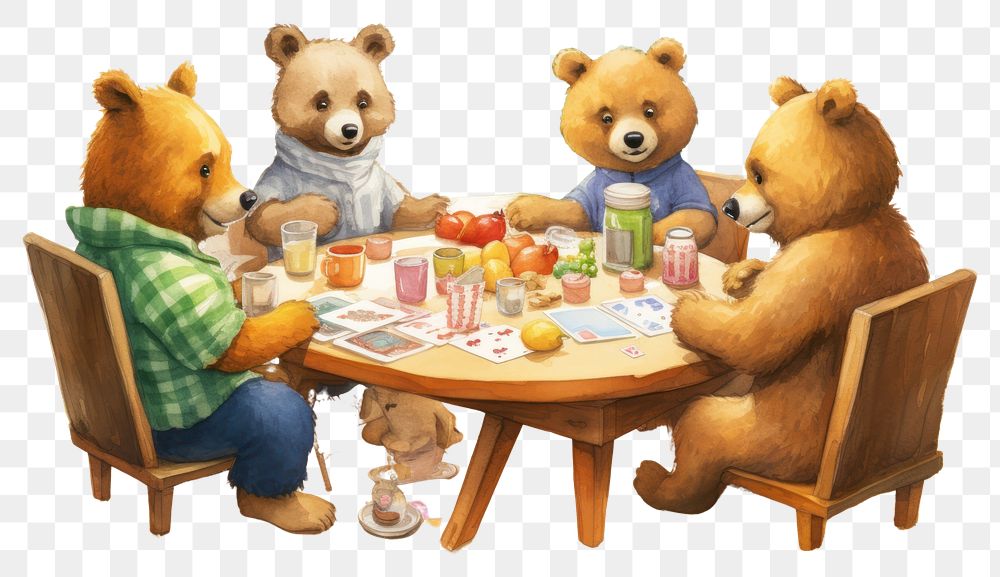 PNG Bear family table furniture chair. AI generated Image by rawpixel.