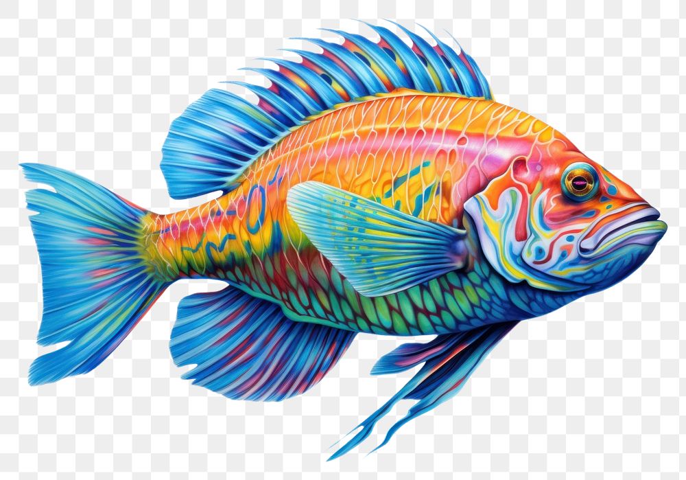 PNG Deep fish animal art white background. AI generated Image by rawpixel.