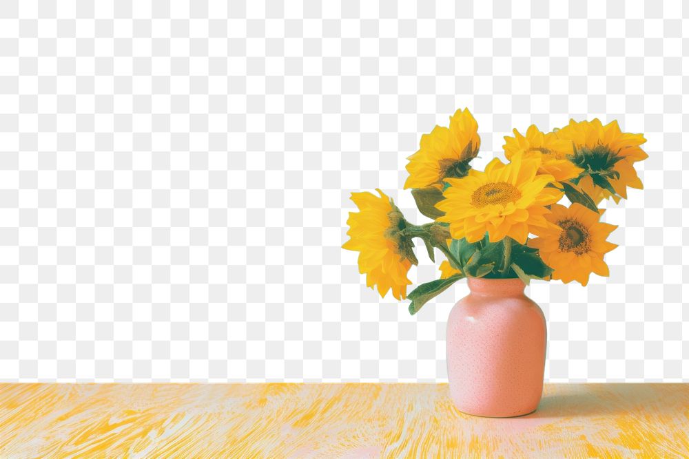 PNG Sunflower vase painting plant petal. AI generated Image by rawpixel.
