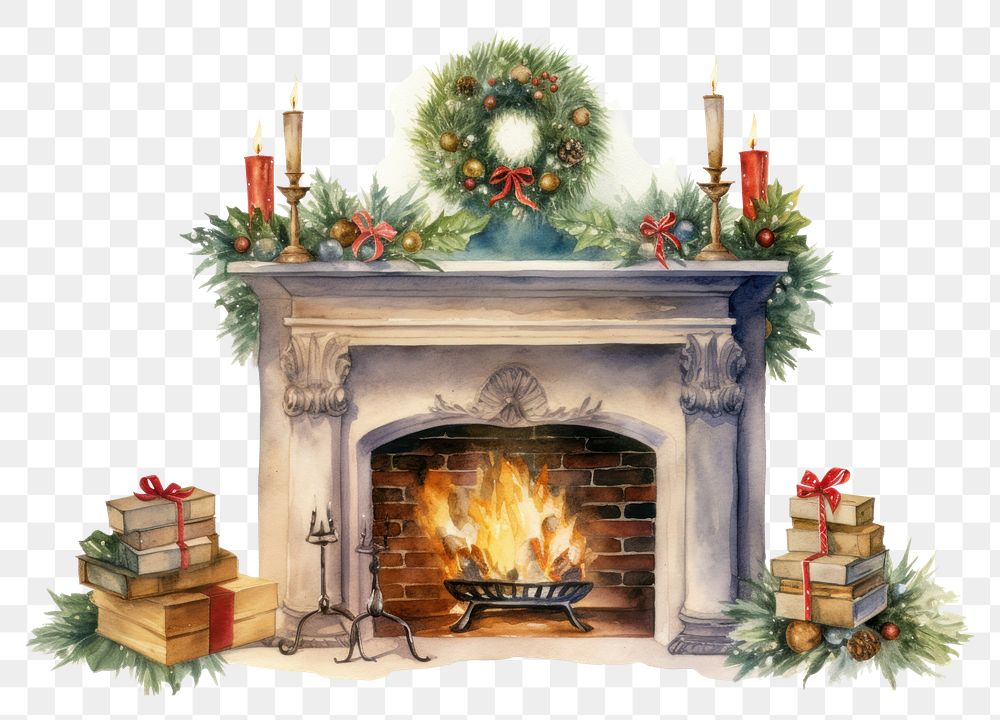 PNG Fireplace christmas hearth architecture. AI generated Image by rawpixel.