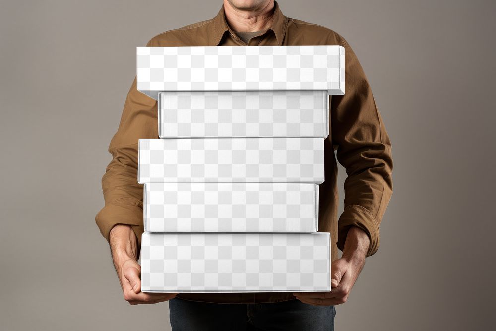 Stacked cardboard boxes png mockup, transparent design