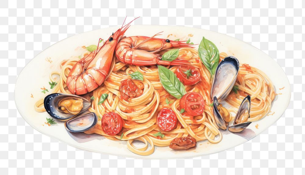 PNG  Seafood Spaghetti spaghetti seafood pasta. AI generated Image by rawpixel.