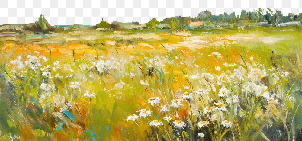 PNG  Daisy painting field landscape. AI generated Image by rawpixel.