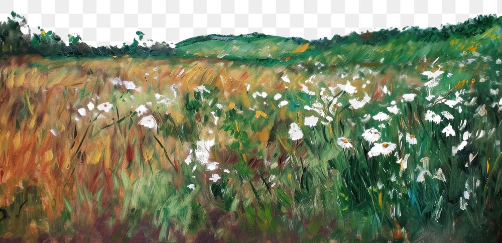 PNG  Daisy painting field landscape. AI generated Image by rawpixel.
