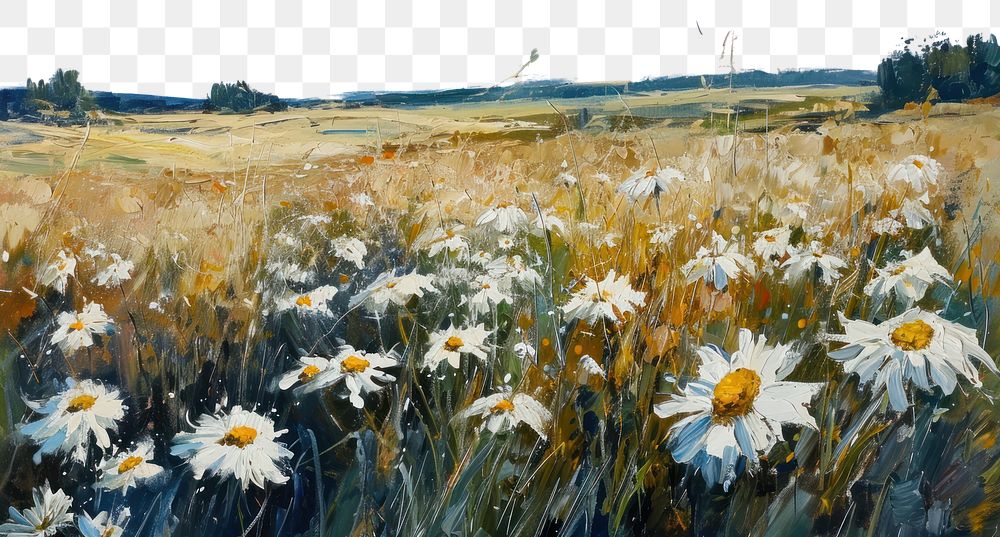 PNG  Daisy landscape painting outdoors. AI generated Image by rawpixel.