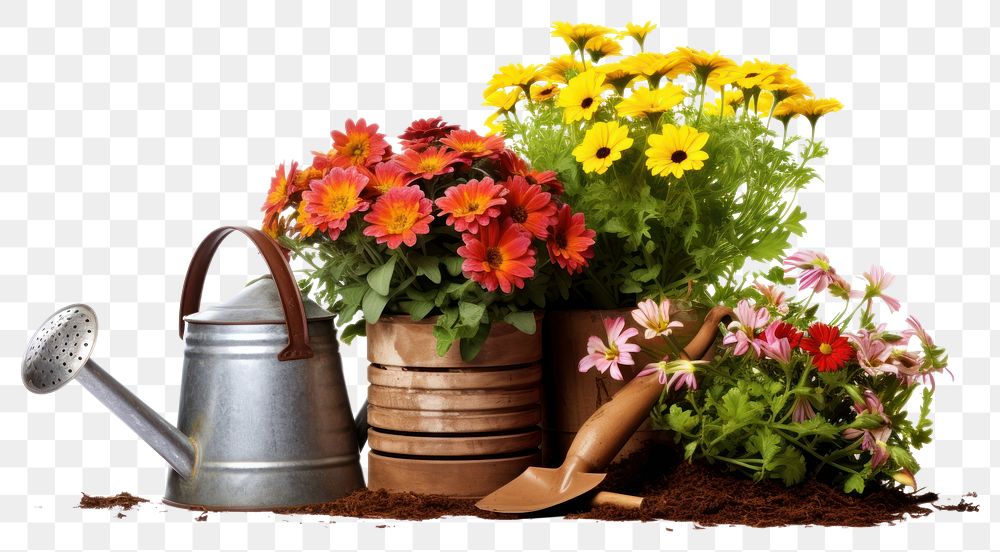 PNG  Gardening Equipment and flowers gardening outdoors nature. AI generated Image by rawpixel.