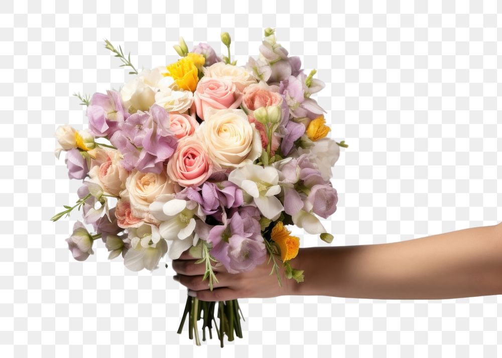 PNG Hand holding luxury wedding bouquet flower plant adult. AI generated Image by rawpixel.
