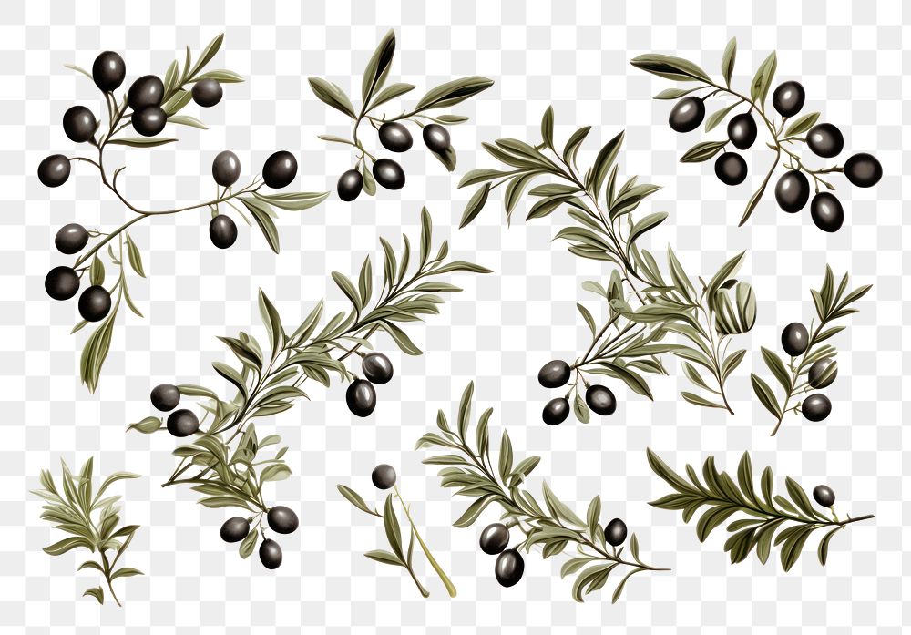 PNG Engraved olive branch plant green fruit. AI generated Image by rawpixel.