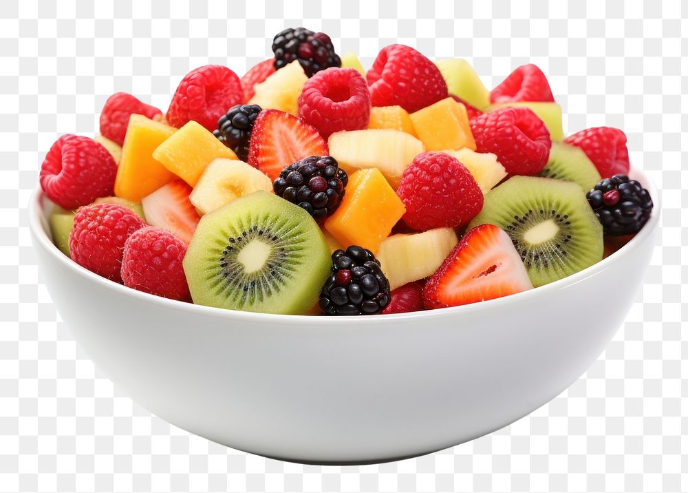 PNG Fruit salad bowl fruit raspberry dessert. AI generated Image by rawpixel.