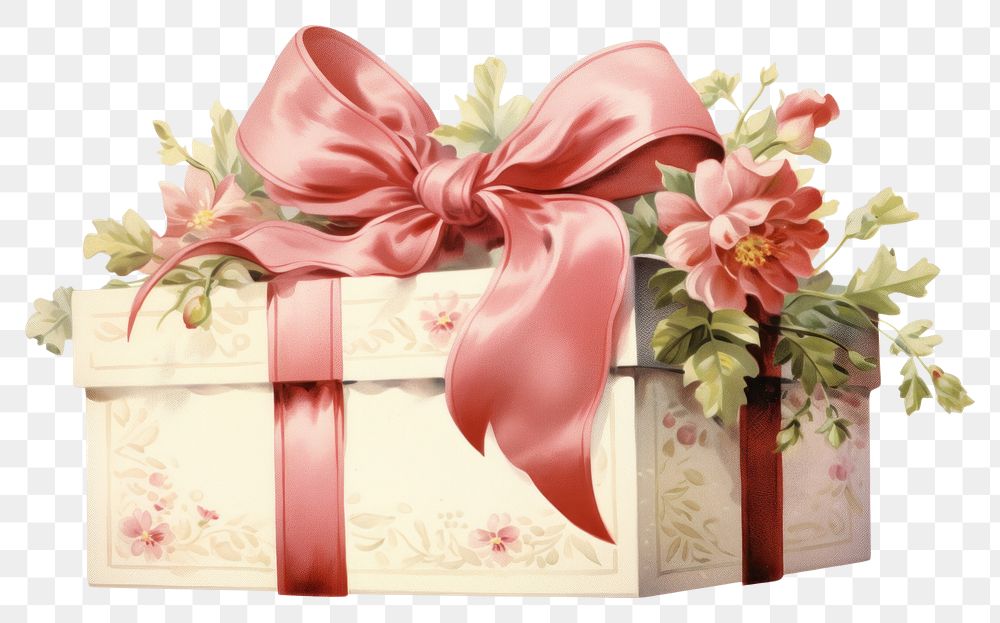 PNG Gift box flower plant white background. 