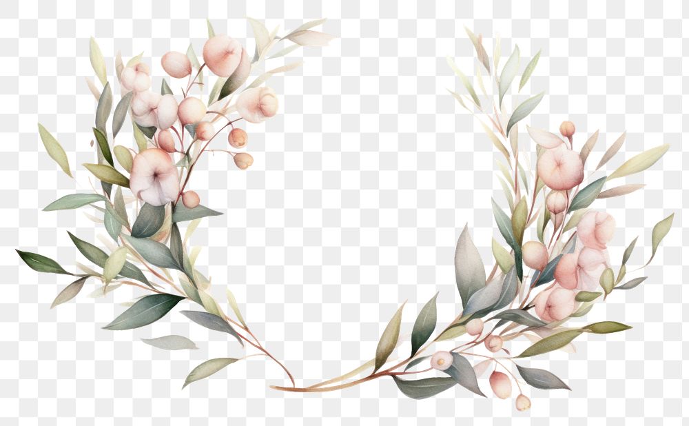 PNG  Wreath plant Eucalyptus painting flower wreath. AI generated Image by rawpixel.