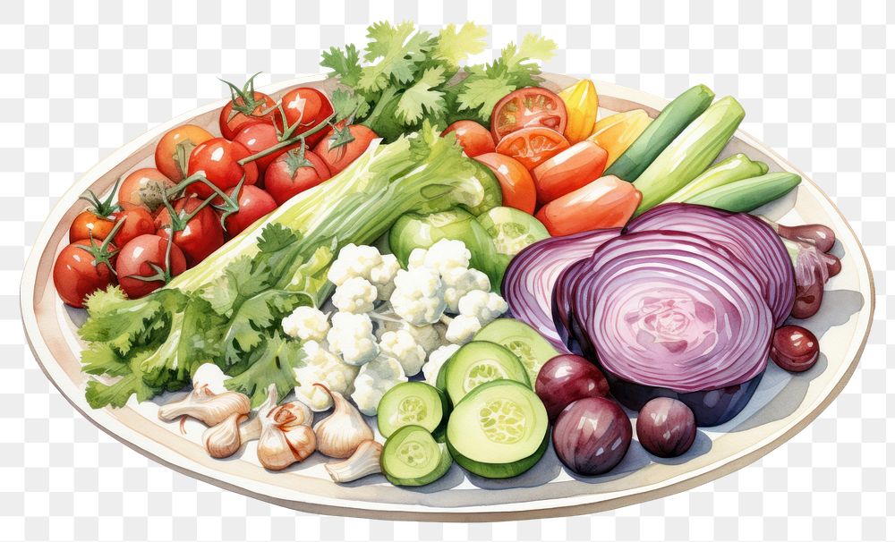 PNG A plate filled with healthy vegetables placed on the table lunch food meal. AI generated Image by rawpixel.