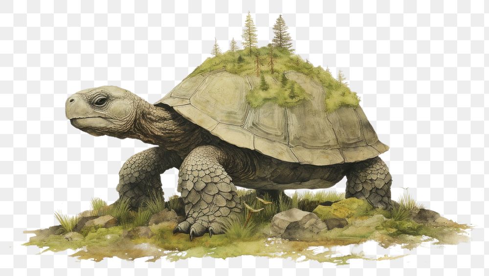 PNG A portrait of Big old giant mossy turtle reptile drawing animal. AI generated Image by rawpixel.