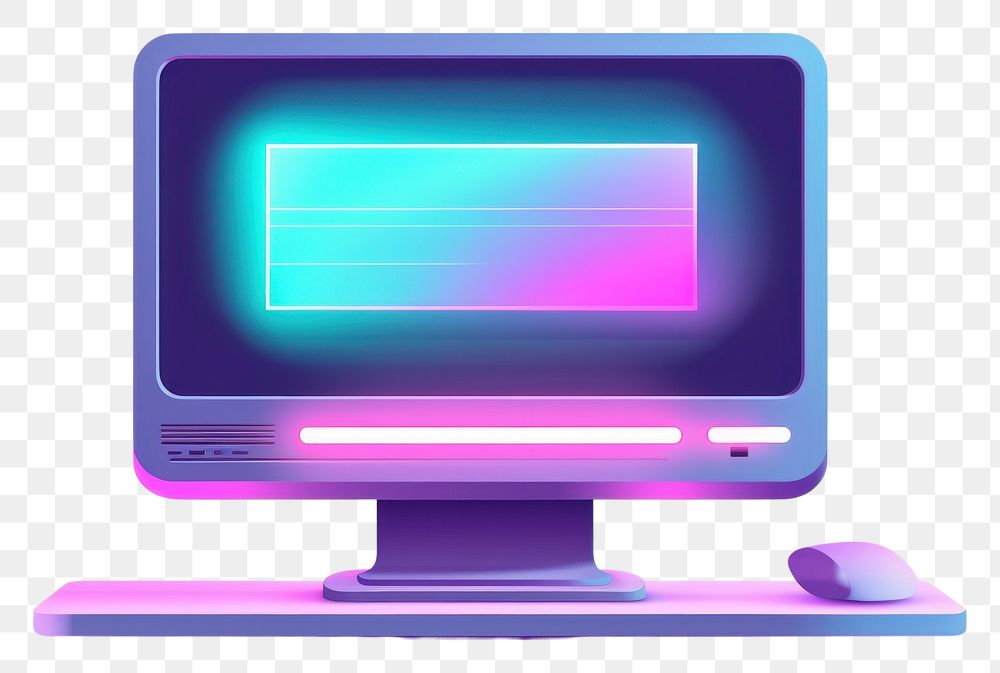 PNG Modern computer with neon lights screen white background electronics. AI generated Image by rawpixel.