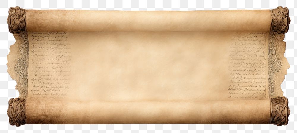 PNG  Old parchment paper scroll sheet vintage aged backgrounds document white background. 