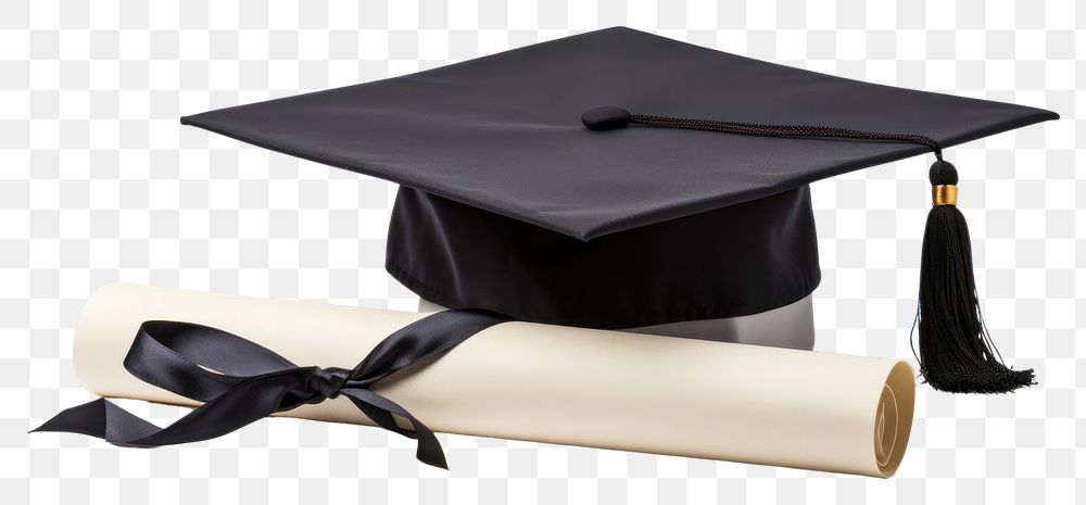 PNG  Black Graduation Cap with Certificate wrapped with ribbon graduation certificate black. 