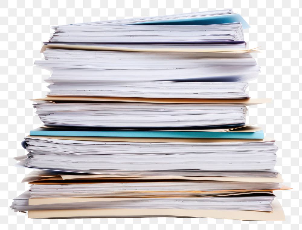 PNG  Pile of documents and files white background publication paperwork. 