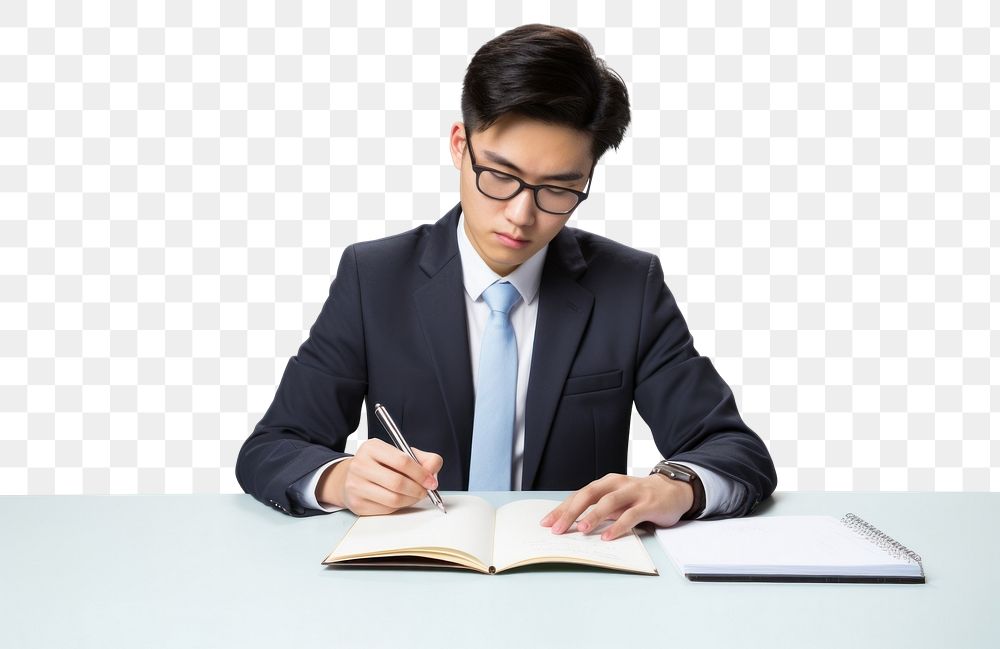 PNG  Chinese student preparing for examination publication glasses reading. AI generated Image by rawpixel.