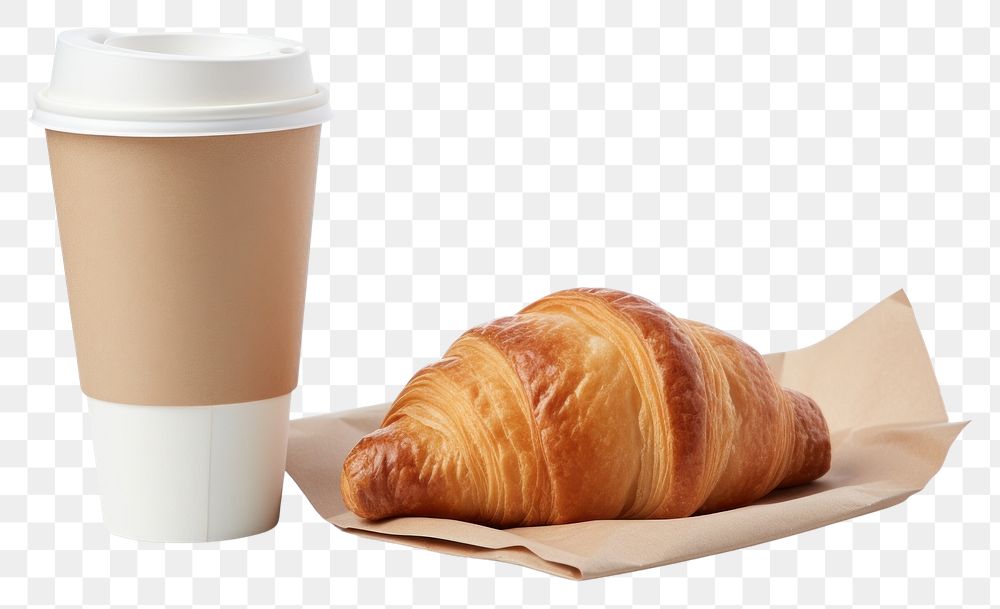 PNG Paper coffee cup croissant bread paper. AI generated Image by rawpixel.