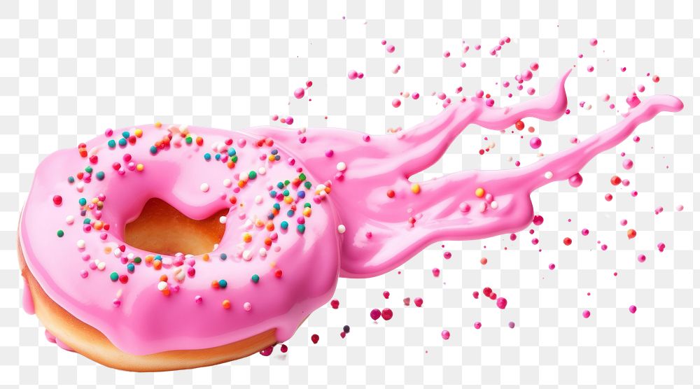 PNG Pink icing glaze flowing down sprinkles dessert donut. AI generated Image by rawpixel.