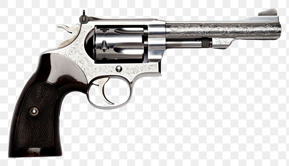 PNG Single revolvershot handgun weapon white background. AI generated Image by rawpixel.