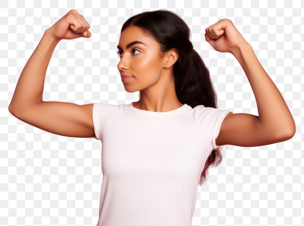 PNG Women flex muscles pose portrait adult photo. AI generated Image by rawpixel.