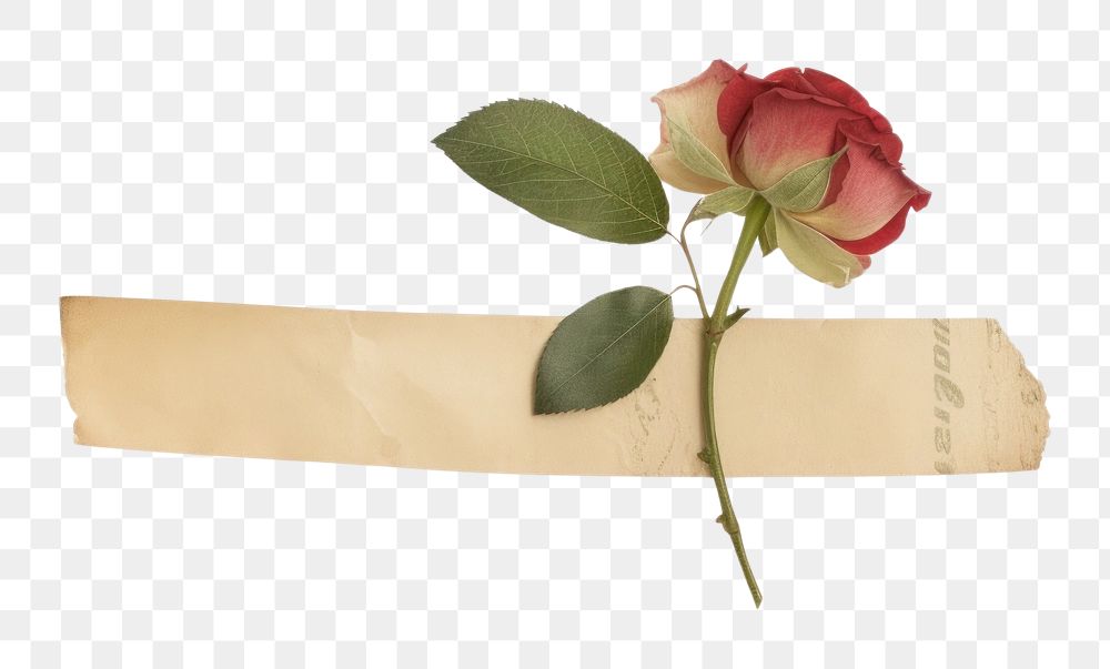 PNG Adhesive tape is stuck on the rose flower plant white background