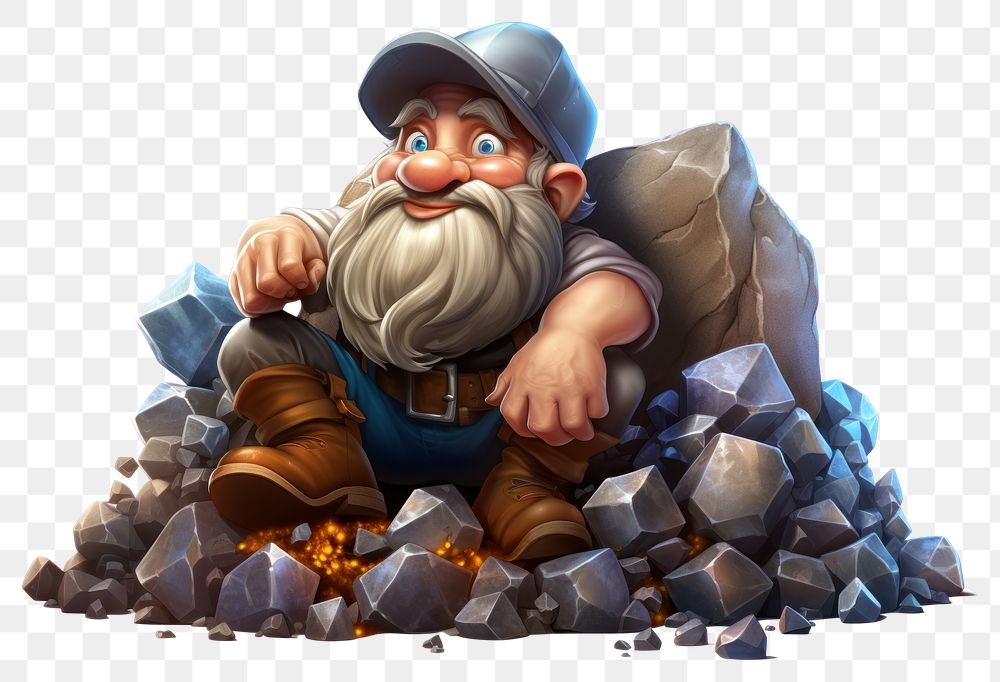 PNG Dwarf miner and gold cartoon white background headwear. AI generated Image by rawpixel.