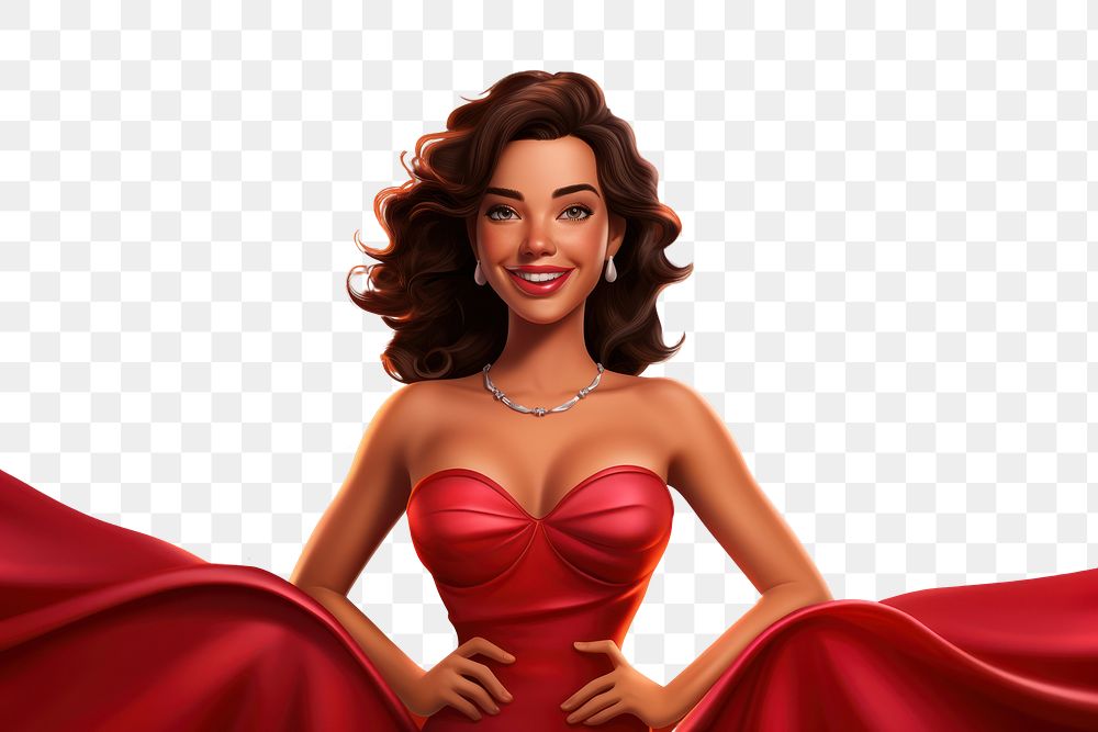PNG Happy woman in prom dress fashion cartoon adult. AI generated Image by rawpixel.