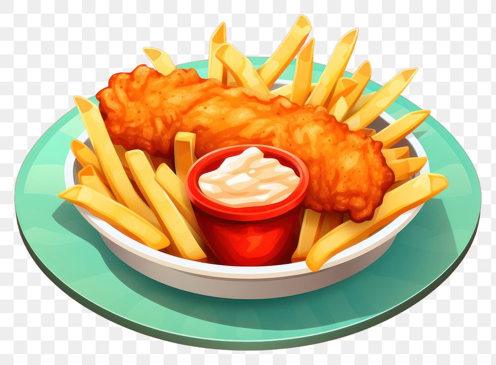 PNG Fish and chips ketchup cartoon food. AI generated Image by rawpixel.