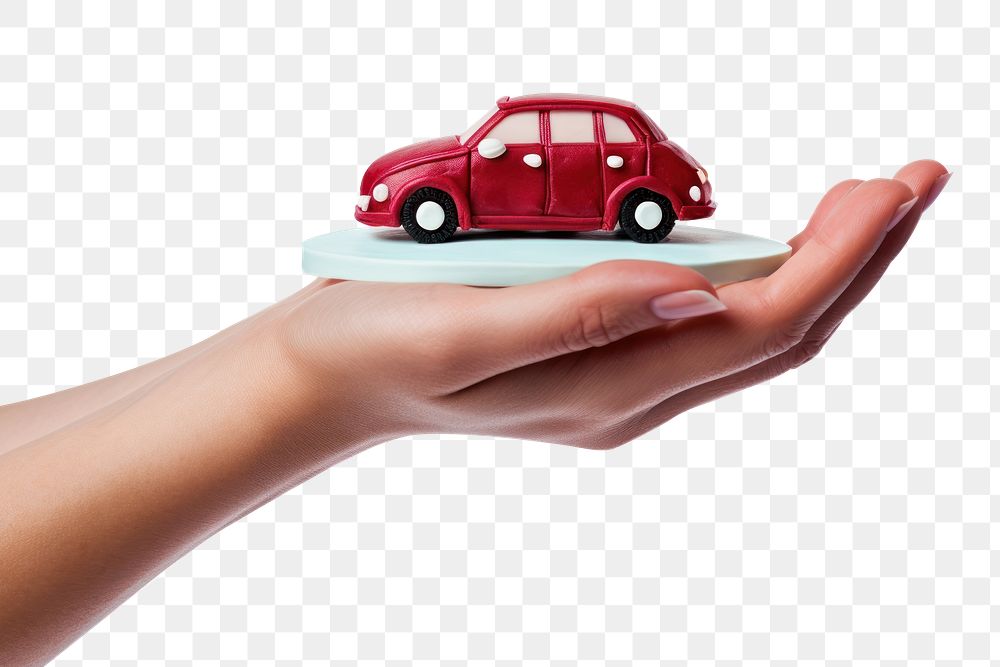 image of a hand holding *car* in Cake shape , isolated on white background --s 60 --ar 3:2