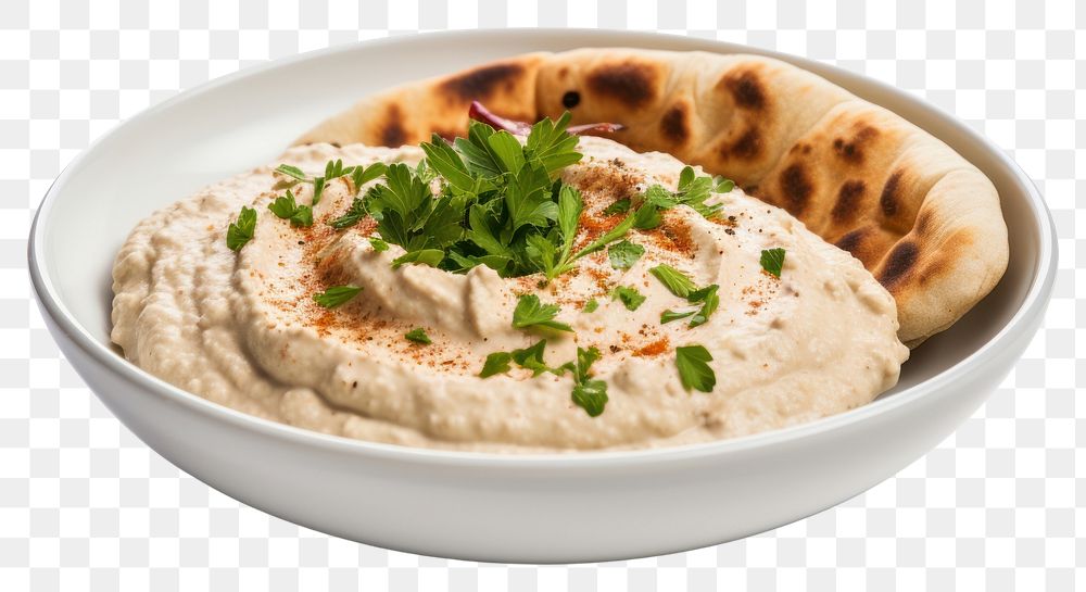 PNG Baba Ganoush food bread white background. AI generated Image by rawpixel.