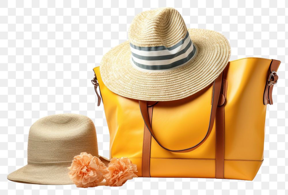 PNG Bag with accessories and beach stuff handbag adult white background. AI generated Image by rawpixel.