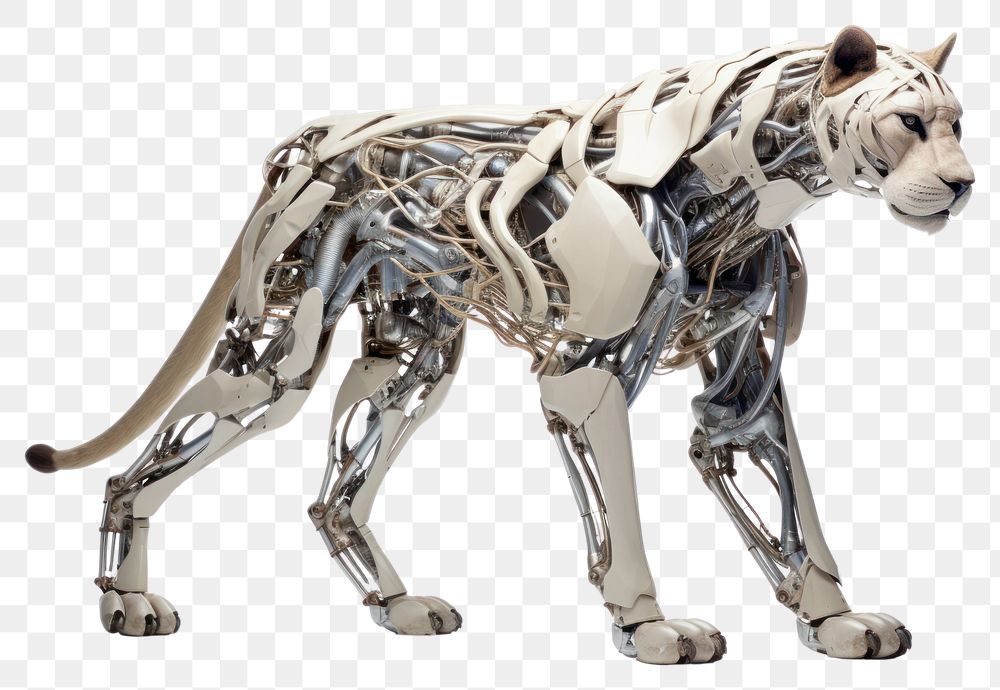 PNG Cyborg lioness mammal animal white background. AI generated Image by rawpixel.