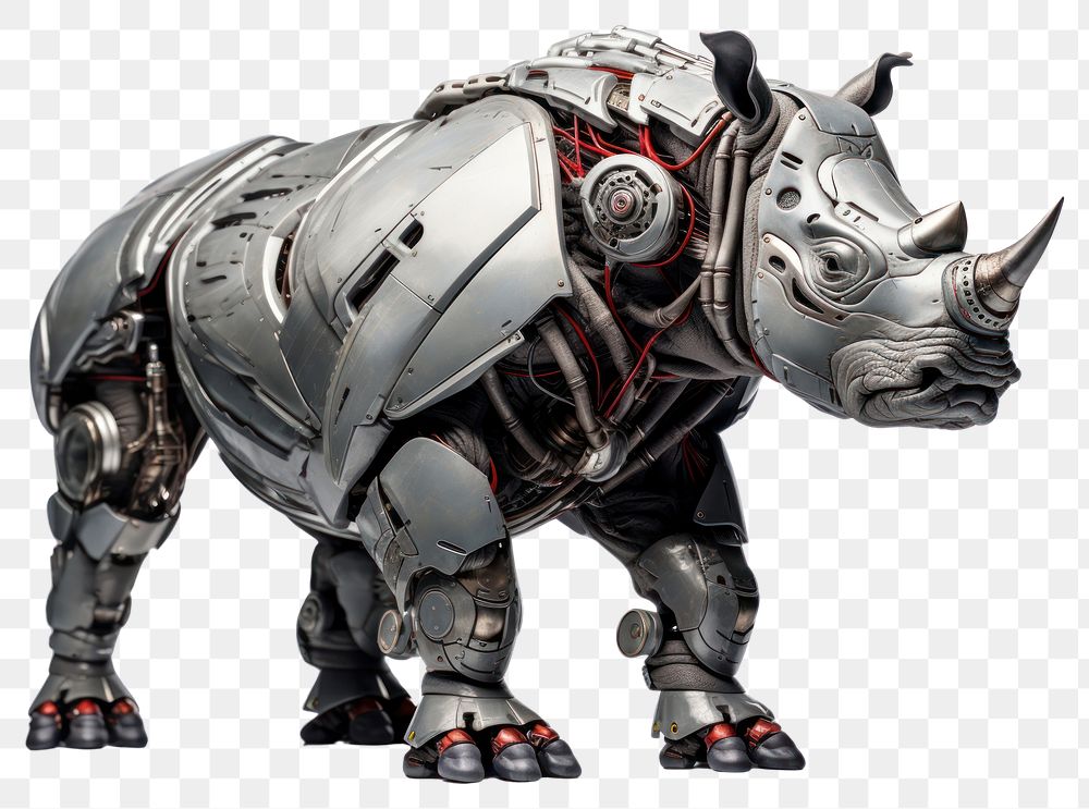PNG Cyborg rhinoceros animal mammal white background. AI generated Image by rawpixel.