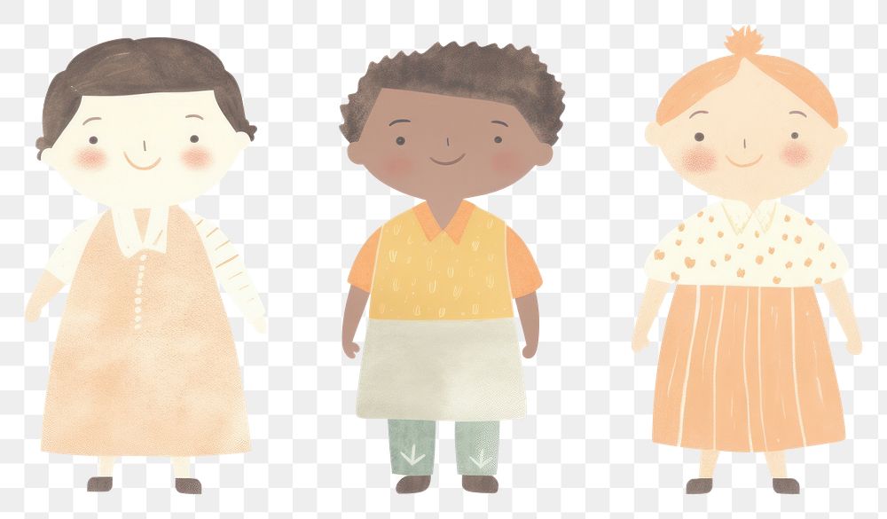 PNG Three diverse characters child white background togetherness. AI generated Image by rawpixel.