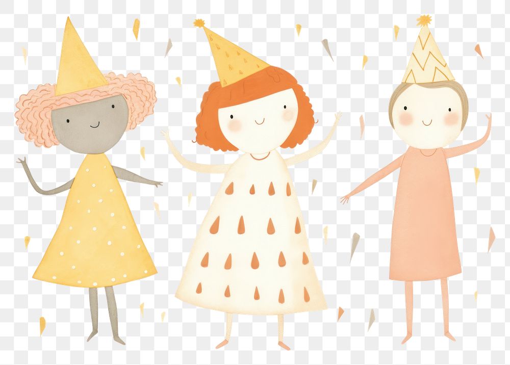 PNG Three diverse characters party cheerful child representation. AI generated Image by rawpixel.
