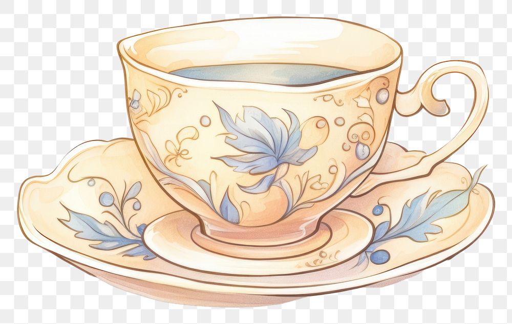 PNG Tea cup porcelain drawing saucer. AI generated Image by rawpixel.