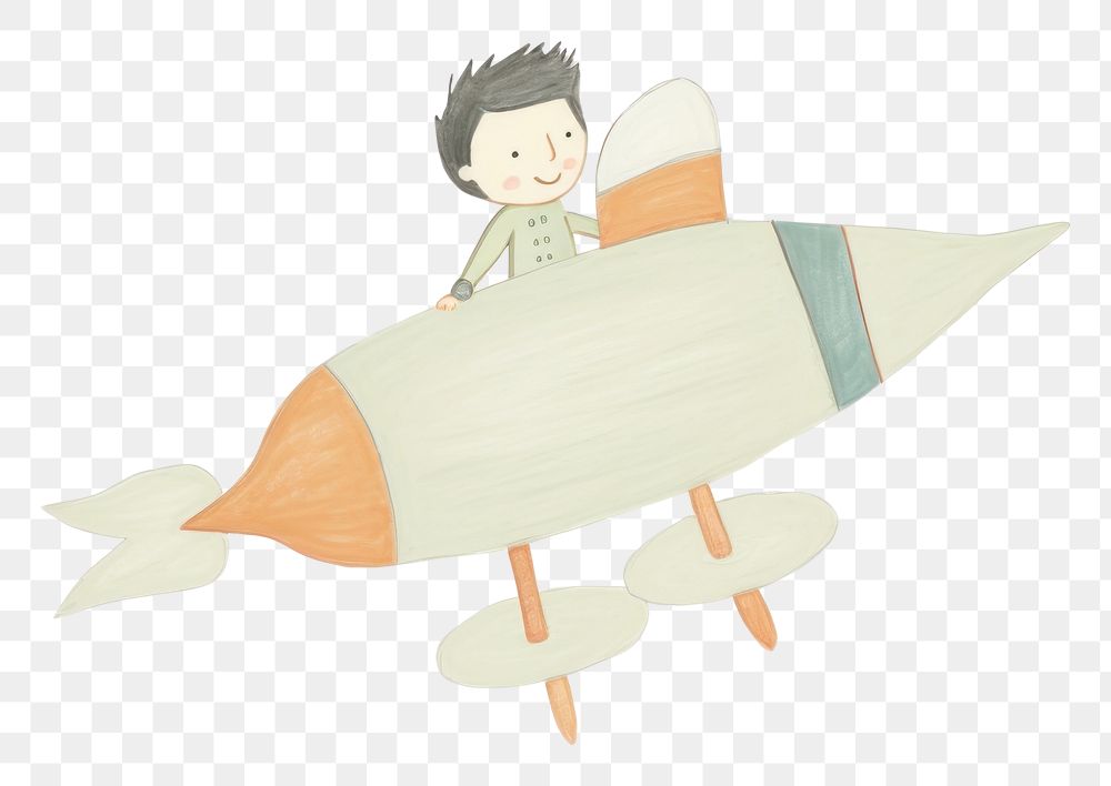 PNG Kid character riding on rocket drawing sketch representation. AI generated Image by rawpixel.