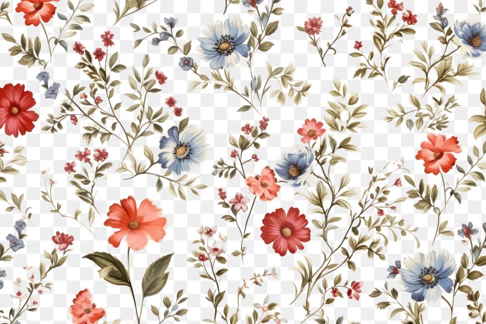 PNG Seamless pattern with flowers and leaves backgrounds plant art. AI generated Image by rawpixel.