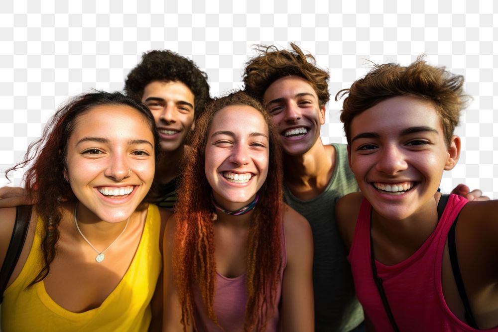 PNG Latinix group of young student friends laughing portrait smile. AI generated Image by rawpixel.