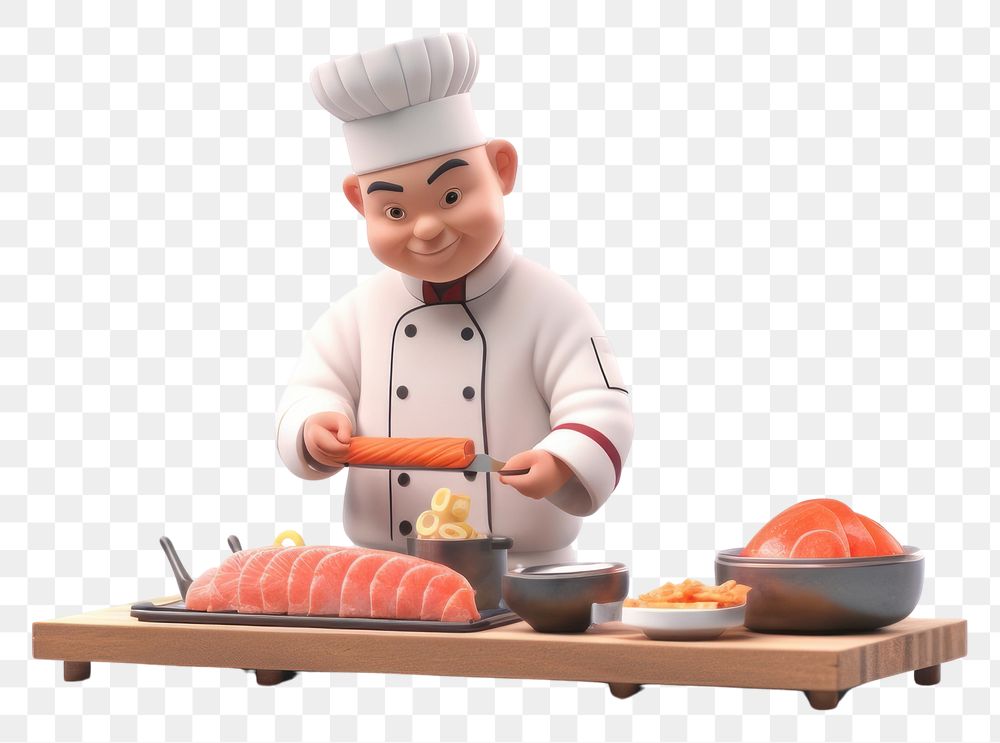 PNG  Chef making sashimi sushi food white background. AI generated Image by rawpixel.