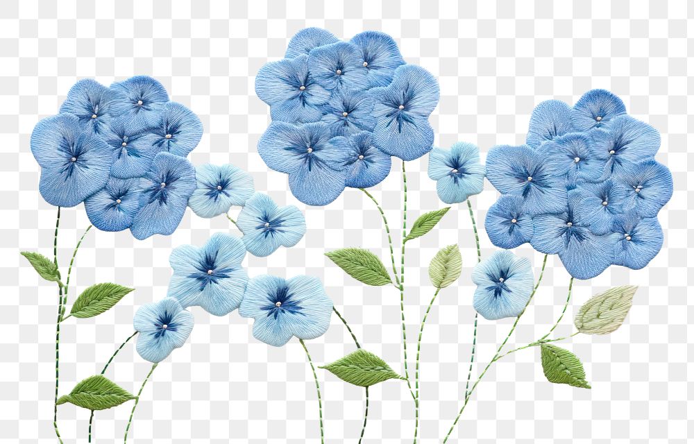 PNG Little blue Hydrangeas pattern embroidery textile. AI generated Image by rawpixel.
