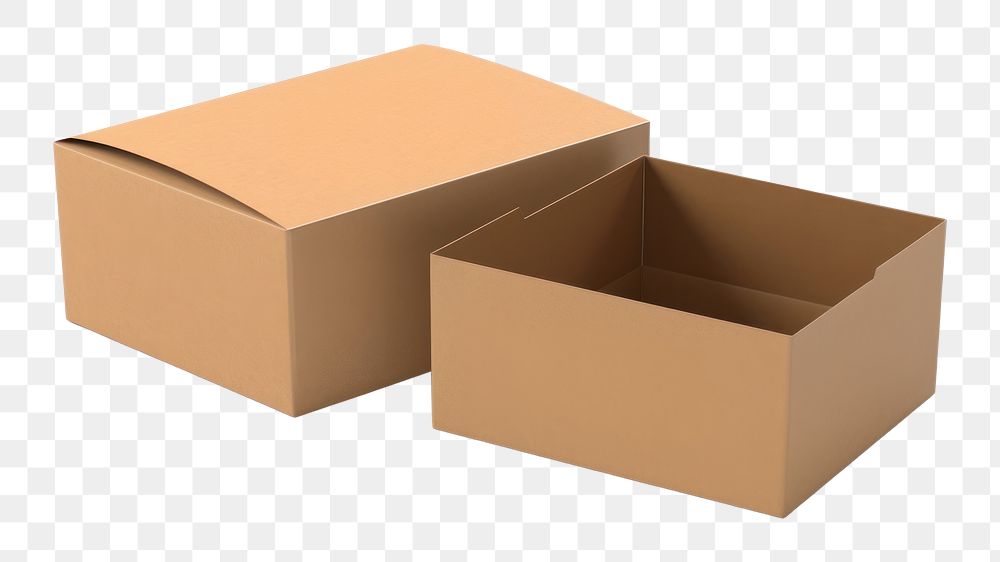 PNG Pened Kraft mailer box mockup cardboard carton white background. AI generated Image by rawpixel.