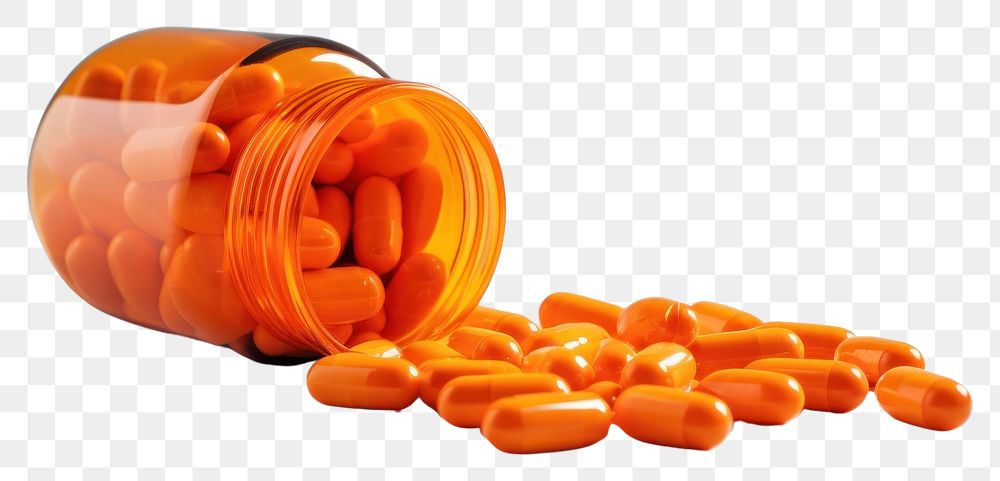 PNG Pills in bottle capsule orange color medication. AI generated Image by rawpixel.