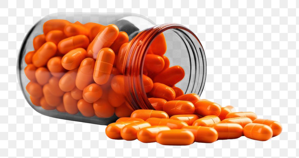 PNG Pills in bottle white background orange color antioxidant. AI generated Image by rawpixel.