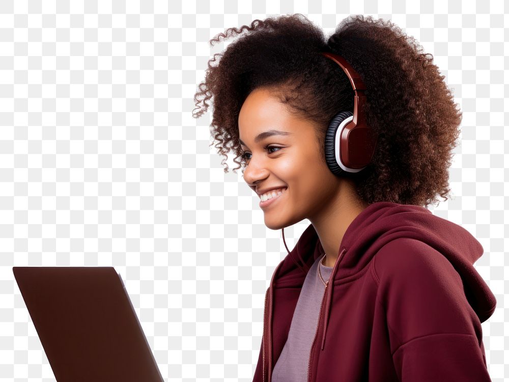 PNG African american student headphones portrait headset. AI generated Image by rawpixel.